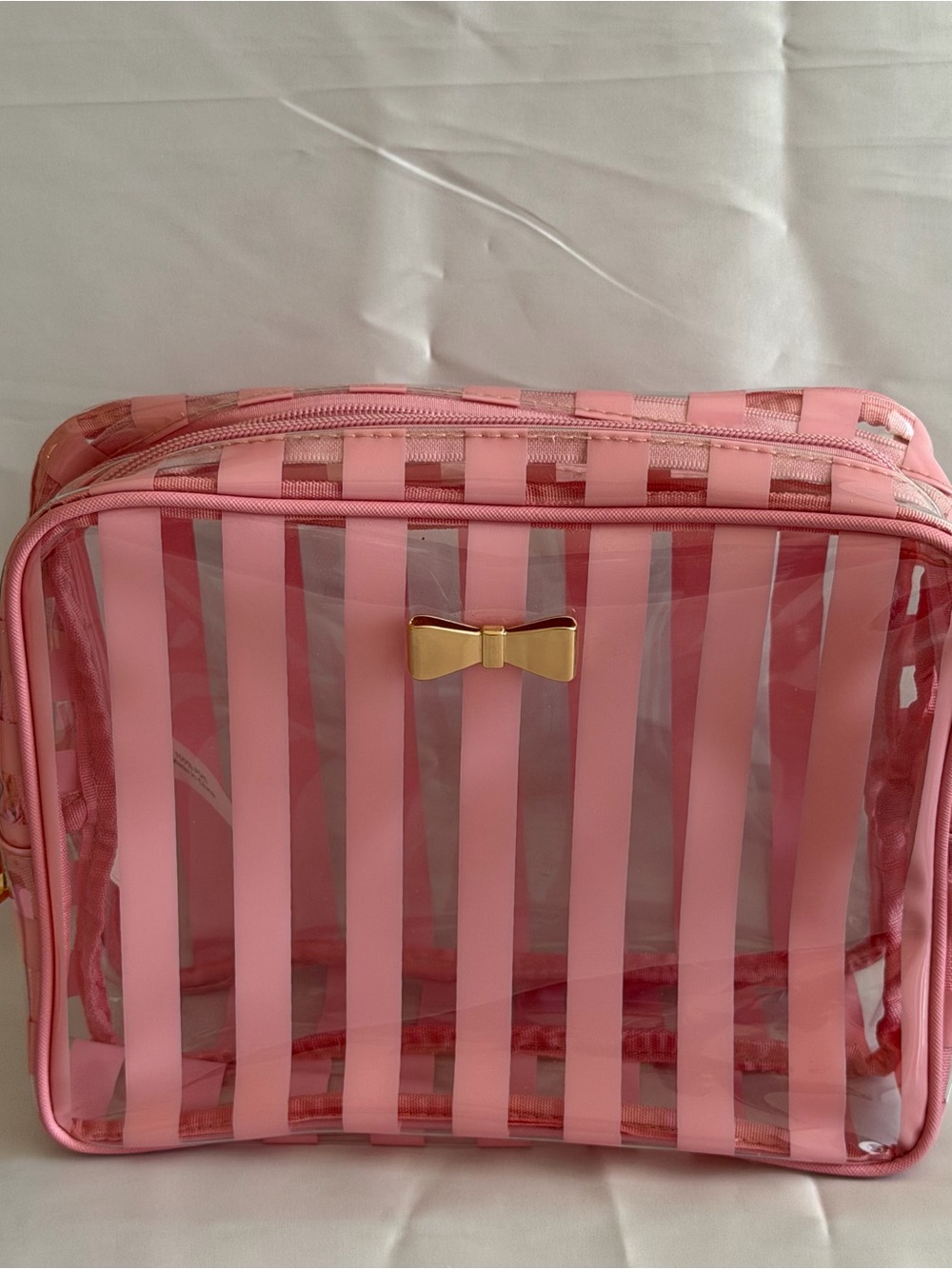ENCHANTE Accessories Clear Pink Striped Cosmetic Bag Double ENCHANTE Accessories